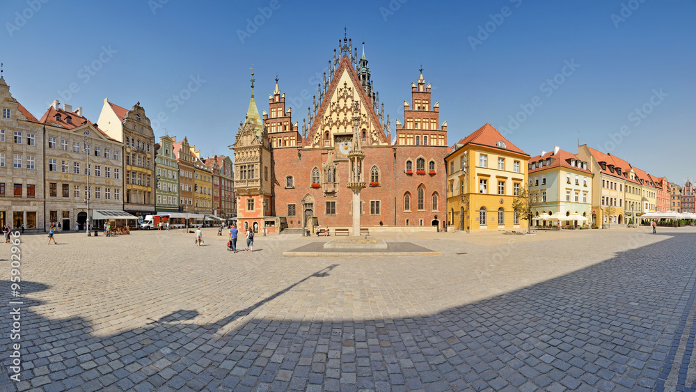Naklejka premium Market square, Wroclaw, Poland -Stitched Panorama