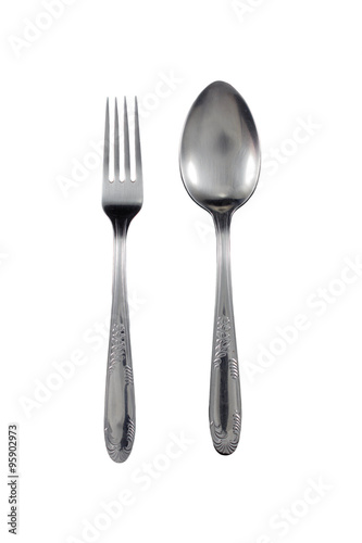 spoon and fork on white background
