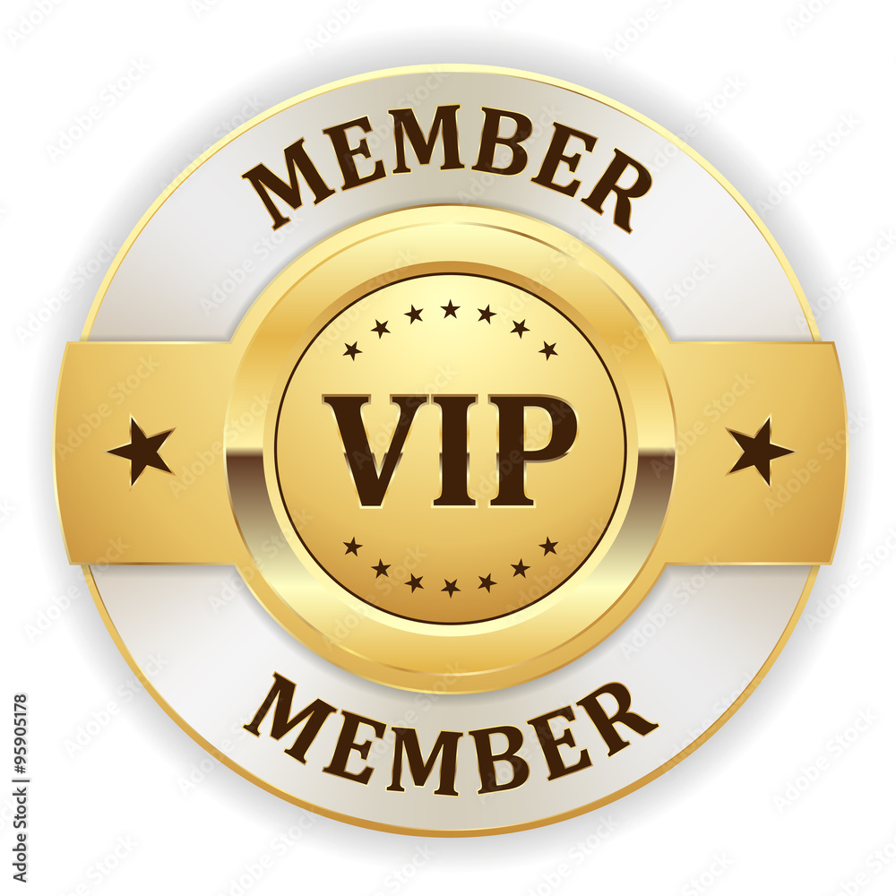 Gold vip member badge with white border