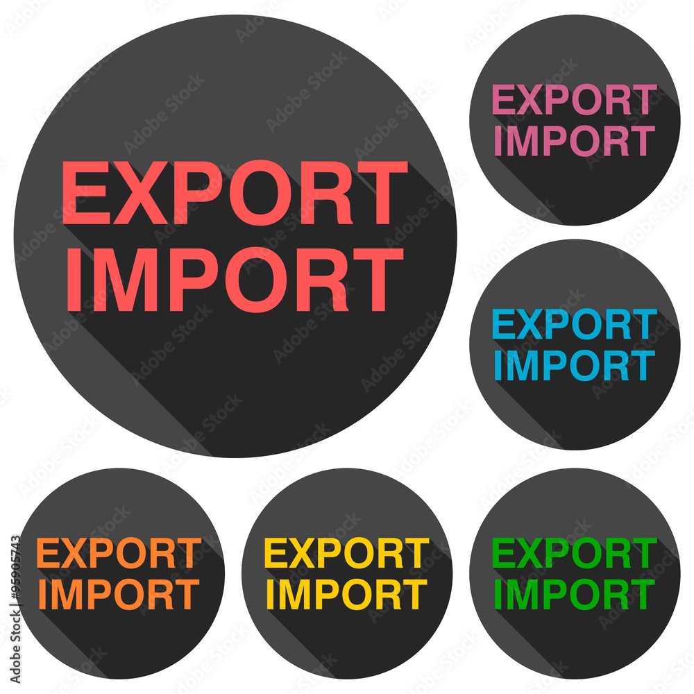 Export import icons set with long shadow