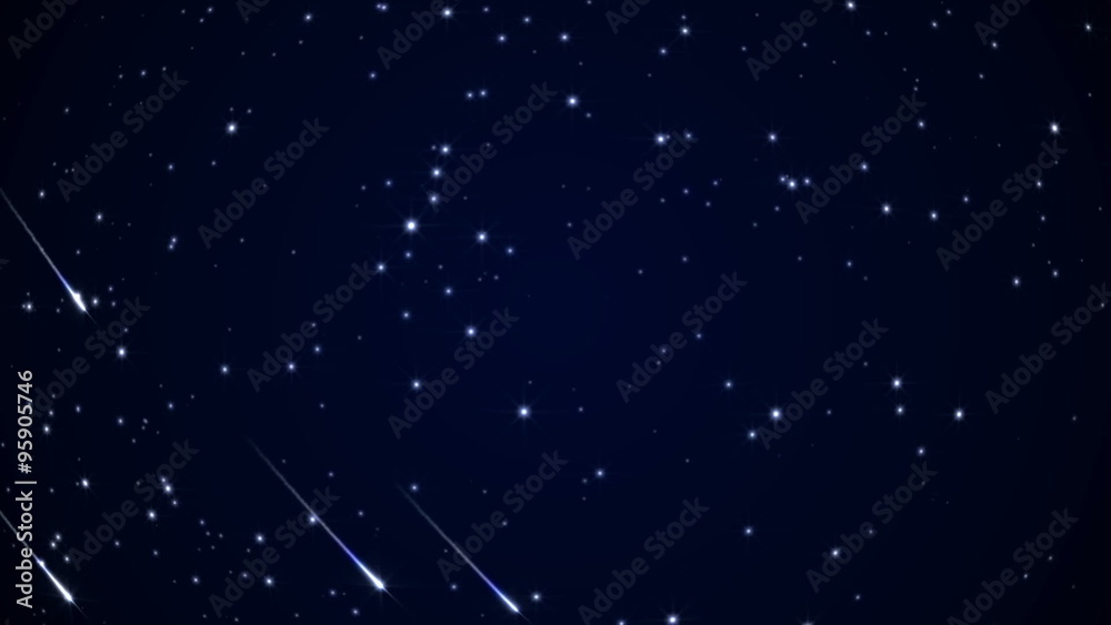 Meteor shower with starry sky