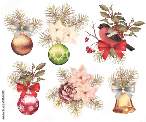 Christmas retro watercolor composition set