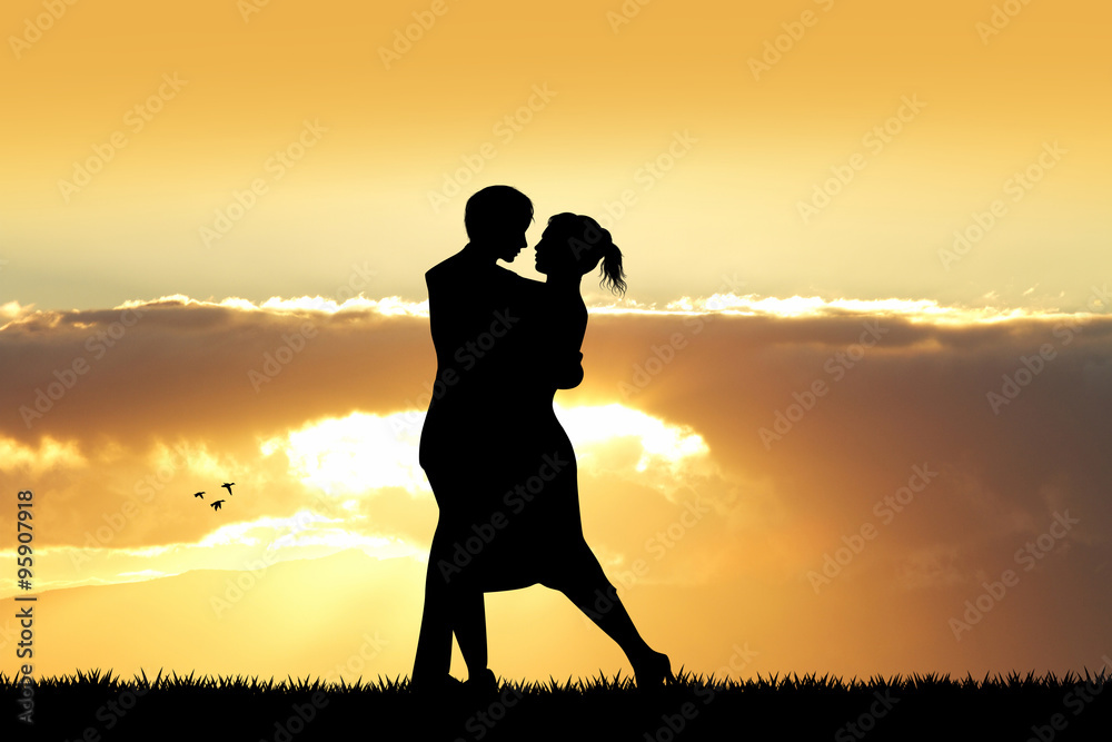 Lovers silhouette at sunset