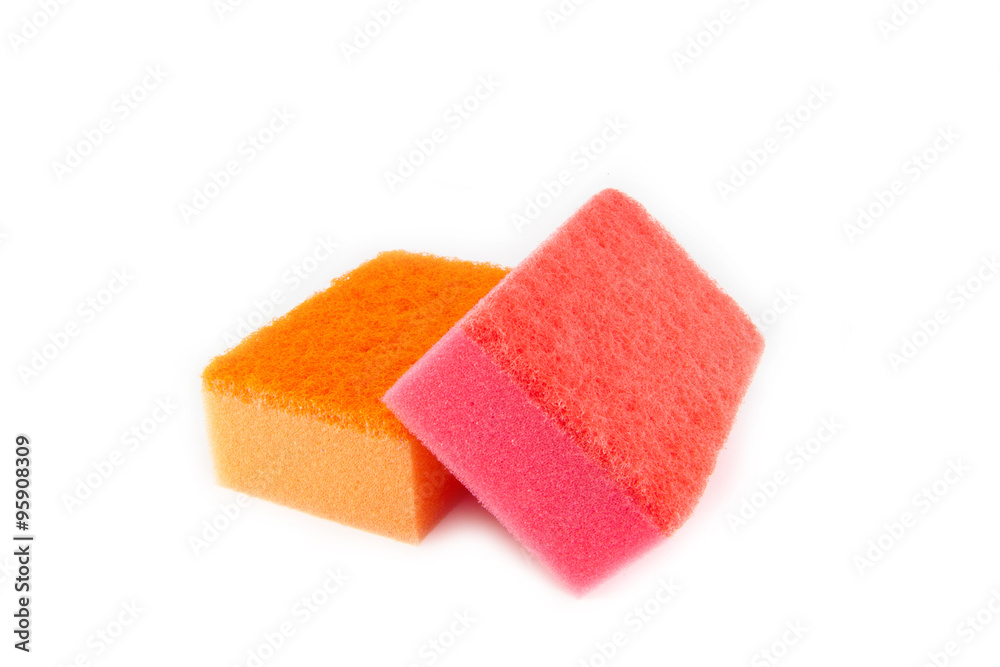 Sponge scouring pads on an isolated white background Sponge scouring pads on an isolated white background