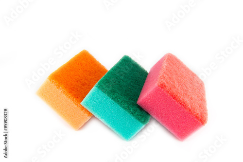 Sponge scouring pads on an isolated white background