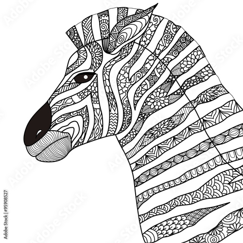 Hand drawn zebra zentangle style for coloring book,tattoo,t shirt design,logo
