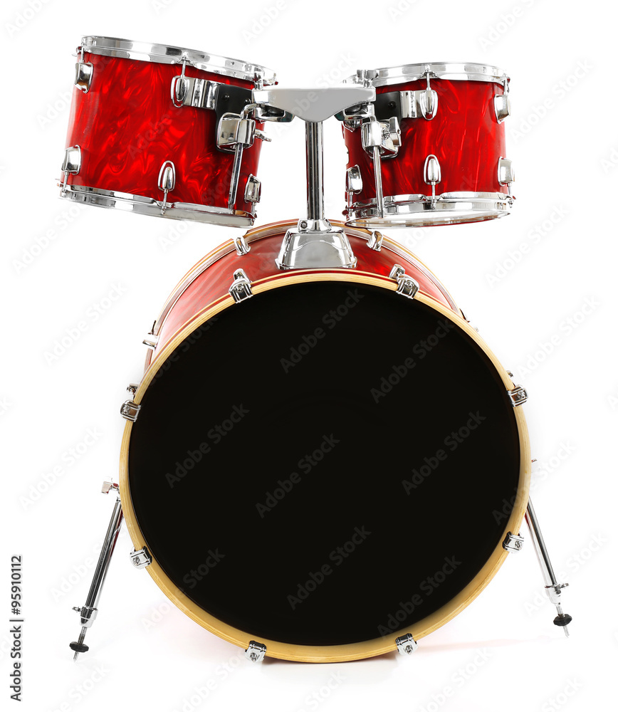 Set of red drums isolated on white background