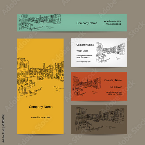 Business cards design, Venice city sketch