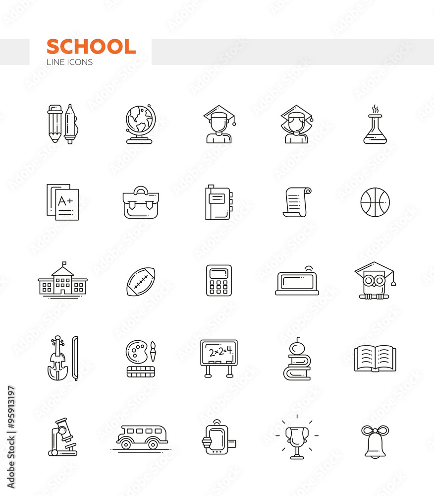 Set of school, college line flat design icons and infographics elements. Back to school Set of school, college line flat design icons and infographics elements. Back to school
