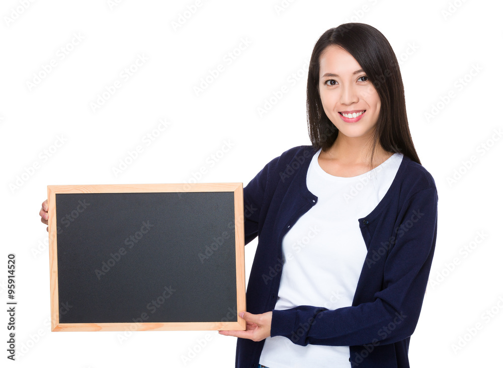 Asian Young Woman showing with the chalkboard Asian Young Woman showing with the chalkboard