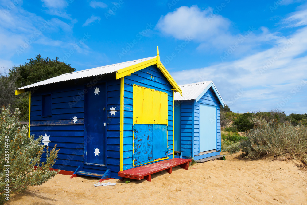 Colorful bath houses, Brighton Beach in Melbourne