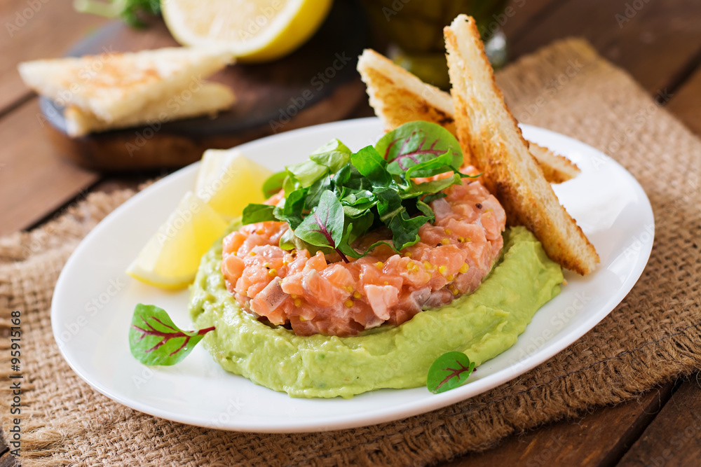 Salmon Tartare with avocado mousse Salmon Tartare with avocado mousse