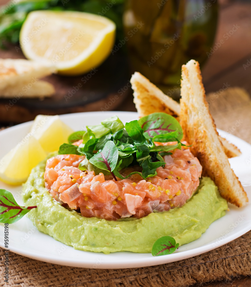 Salmon Tartare with avocado mousse Salmon Tartare with avocado mousse