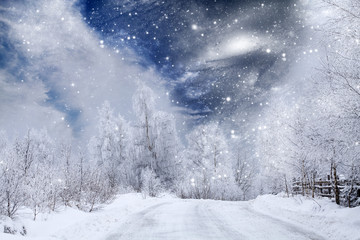 Snow covered winter road
