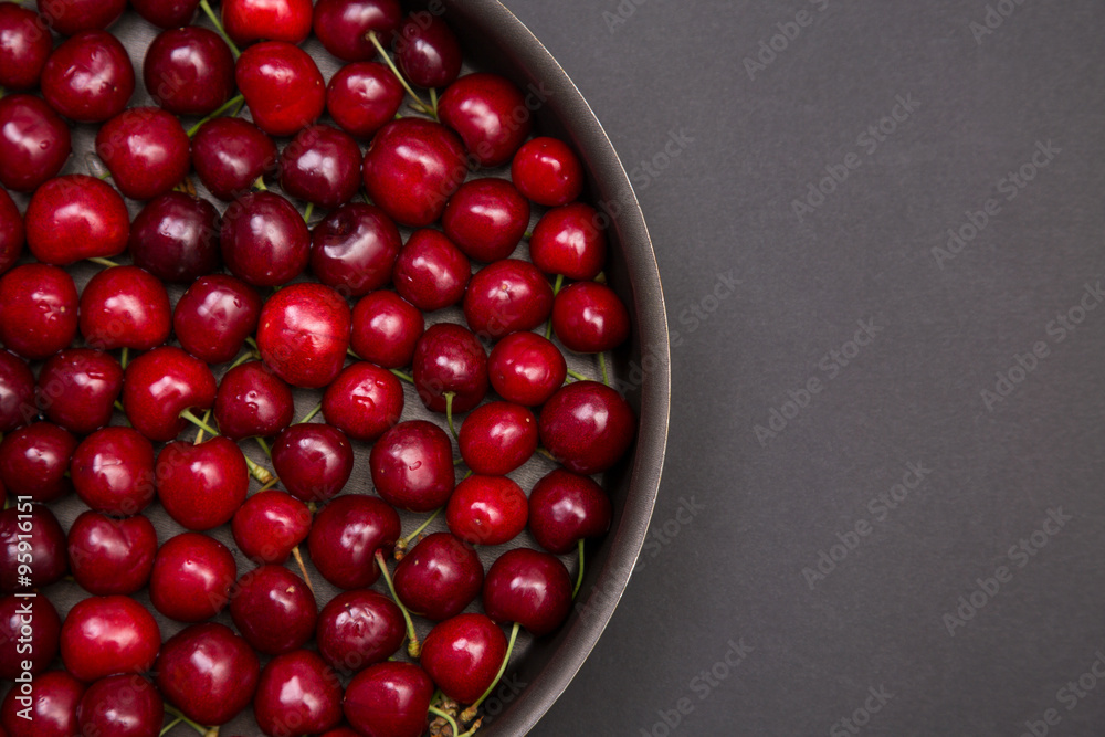 Top view of fresh red cherries