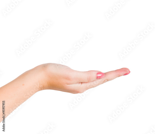 empty female woman hand holding isolated on white