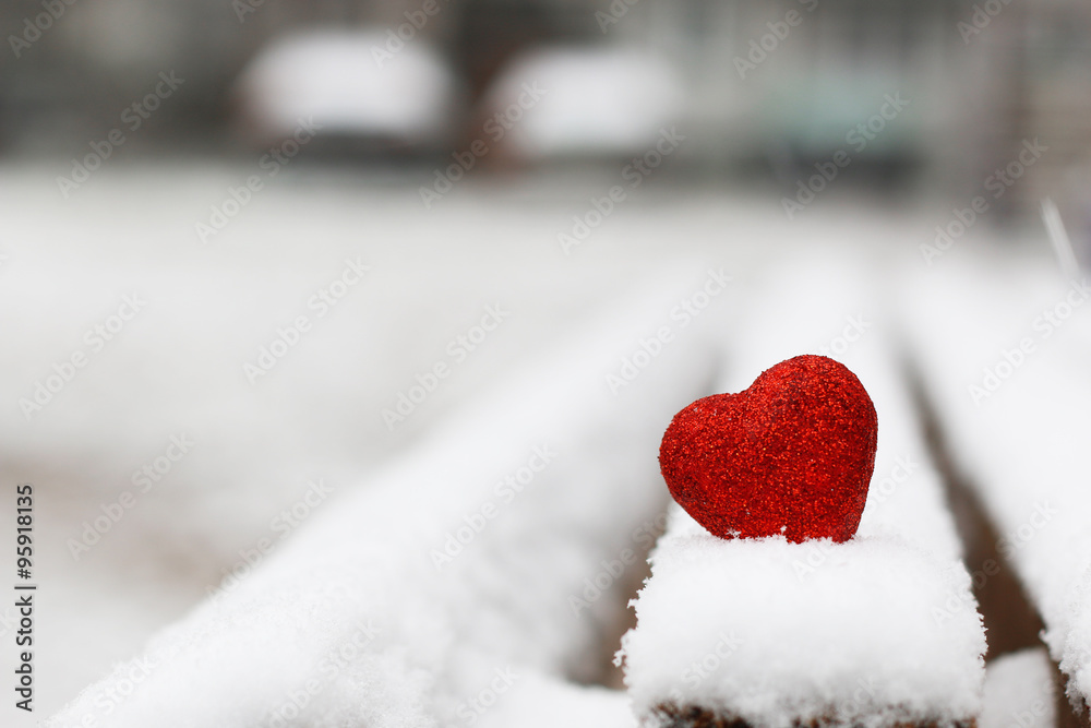 Fototapeta premium Snow hearts red winter two