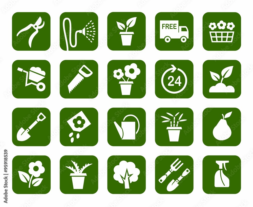 Gardening, icons, monochrome. Gardening, icons, monochrome.