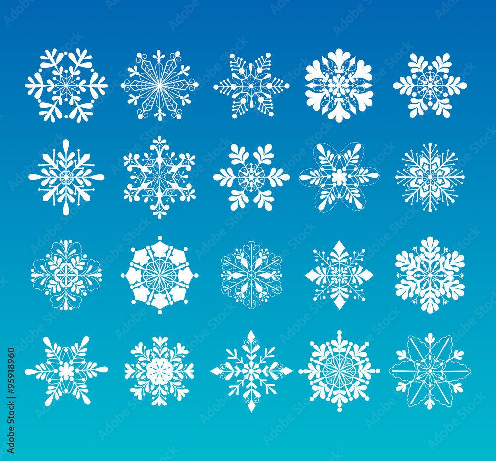 20 snowflakes icon collection. 20 snowflakes icon collection.