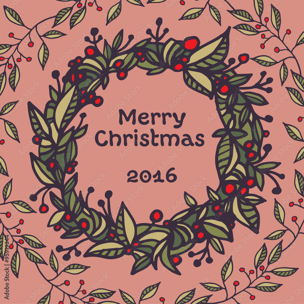 Christmas card with hand-drawn wreath Christmas card with hand-drawn wreath