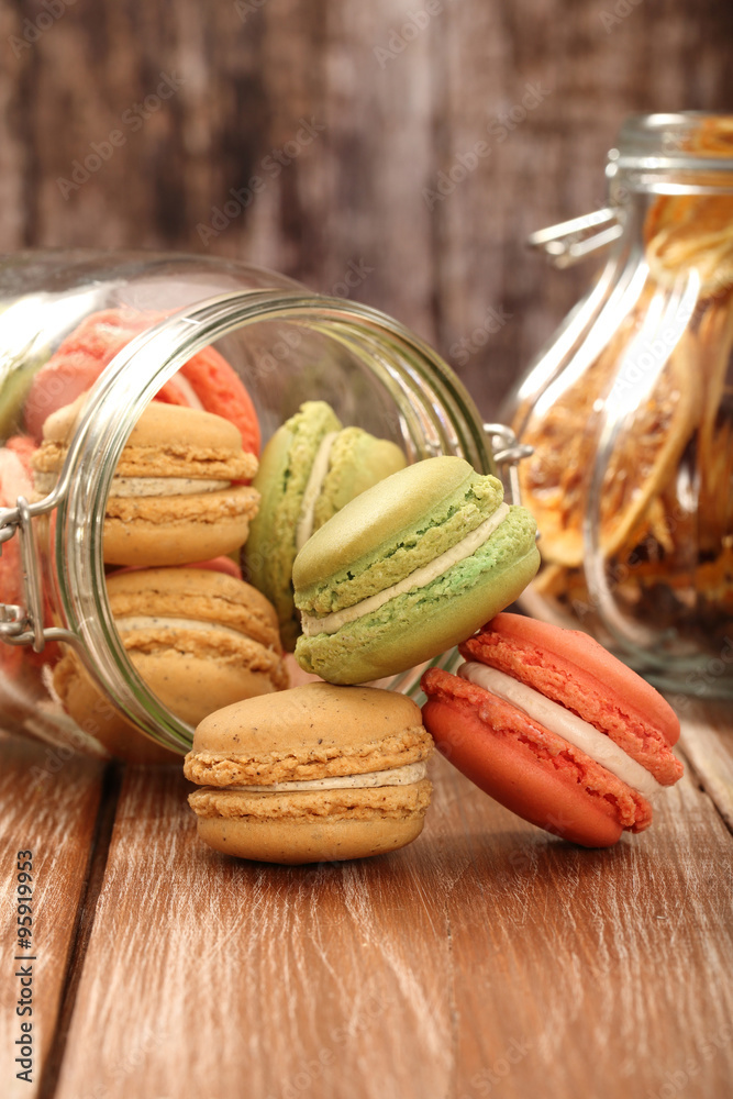 Homemade meringue macaroons in the jar
