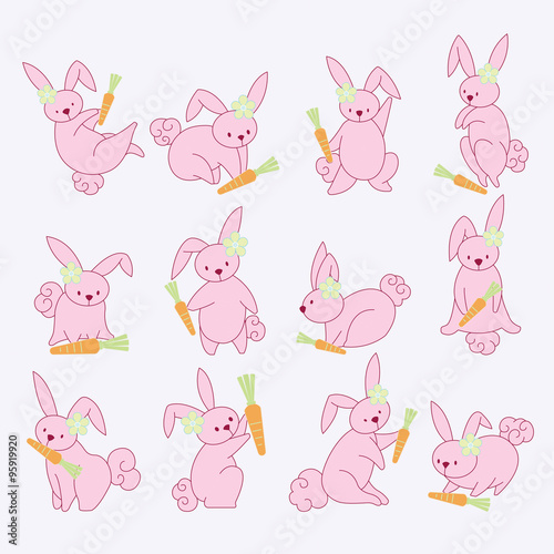 12 action of rabbit. Rabbit character.