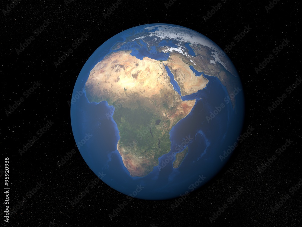 Earth from space Africa without clouds. Planet Earth in space with stars on the background.