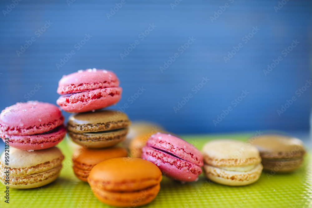Macaroons - colored almond cookies with different flavours, French delights