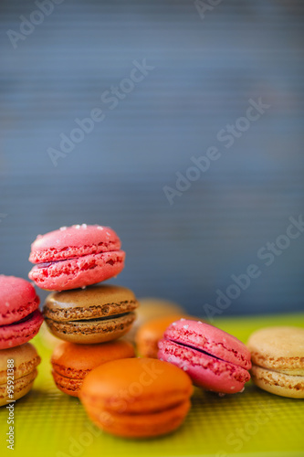 Macaroons - colored almond cookies with different flavours, French delights photo