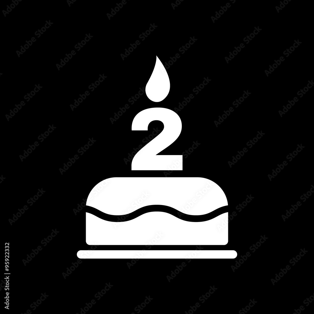 The birthday cake with candles in the form of number 2 icon. Birthday symbol. Flat The birthday cake with candles in the form of number 2 icon. Birthday symbol. Flat