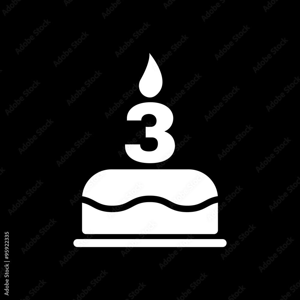 The birthday cake with candles in the form of number 3 icon. Birthday symbol. Flat The birthday cake with candles in the form of number 3 icon. Birthday symbol. Flat