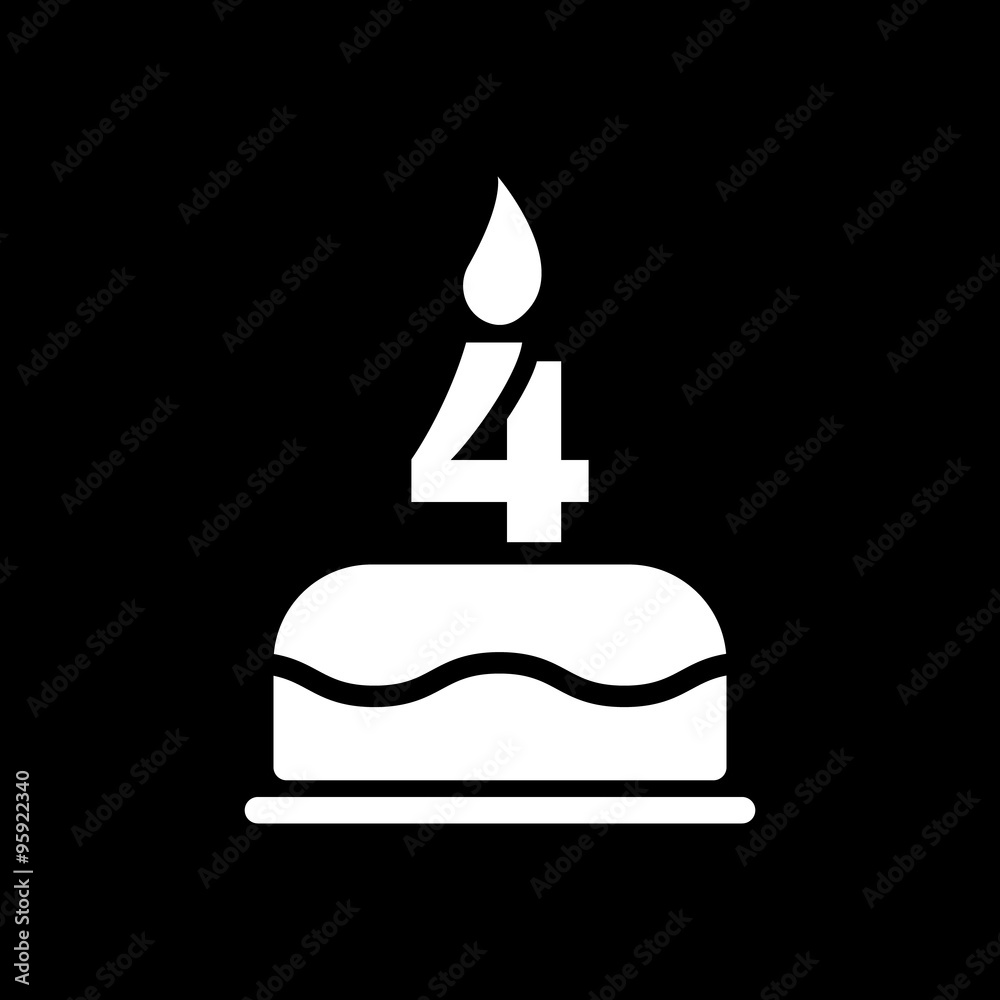 The birthday cake with candles in the form of number 4 icon. Birthday symbol. Flat The birthday cake with candles in the form of number 4 icon. Birthday symbol. Flat