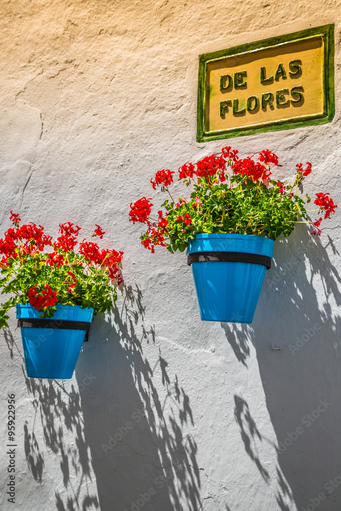 Street with flowers in the Mijas town, Spain Street with flowers in the Mijas town, Spain