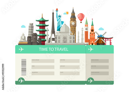 Illustration  of flat design postcard with famous world landmark