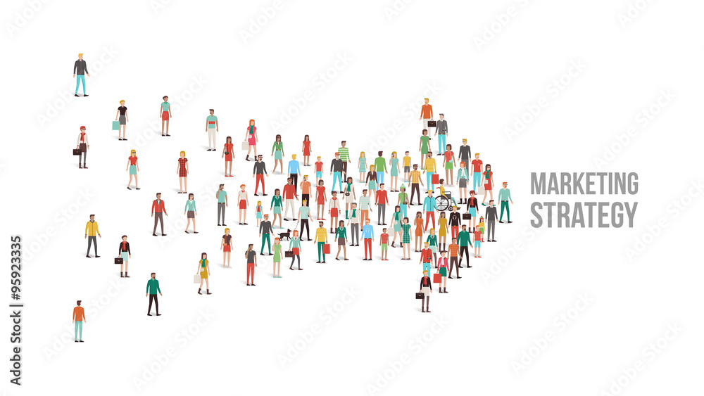 Crowd of people gathered in an arrow shape Crowd of people gathered in an arrow shape