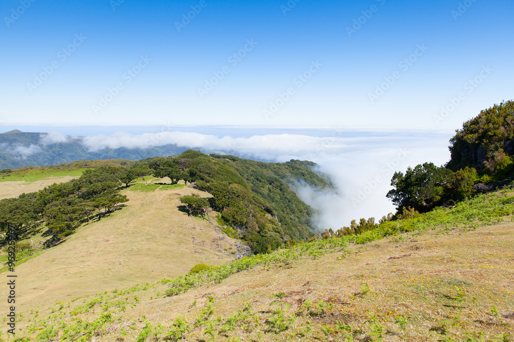 madeira mountain landscape under a blue sky