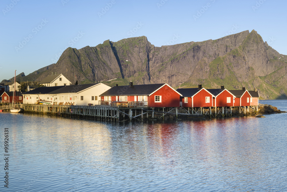Red fishing hut (rorbu) on the Hamnoy island, Lofoten, Norway Red fishing hut (rorbu) on the Hamnoy island, Lofoten, Norway