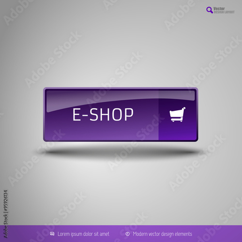 Simple button on the neutral gray background with icons. Vector