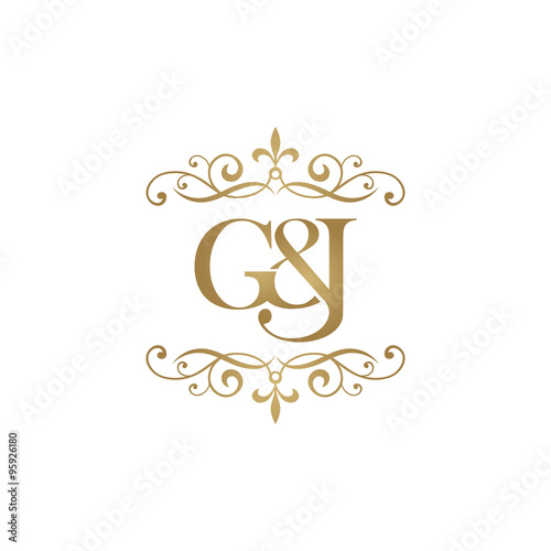 G&J Initial logo. Ornament ampersand monogram golden logo