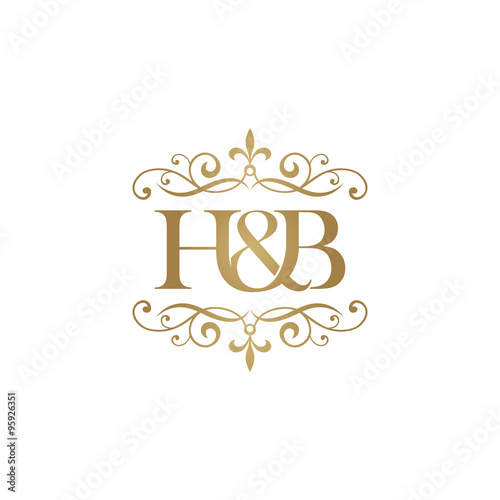 H&B Initial logo. Ornament ampersand monogram golden logo