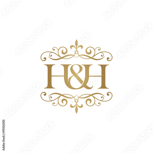 H&H Initial logo. Ornament ampersand monogram golden logo