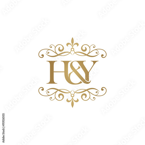 H&Y Initial logo. Ornament ampersand monogram golden logo