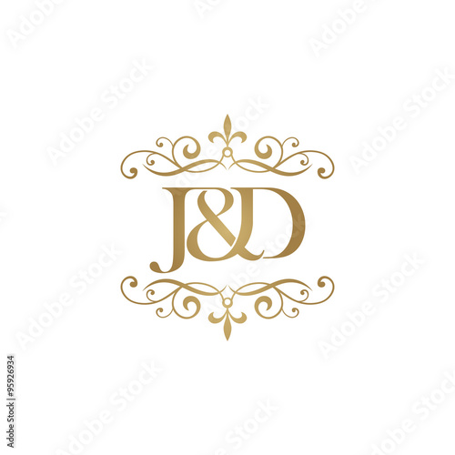 J&D Initial logo. Ornament ampersand monogram golden logo