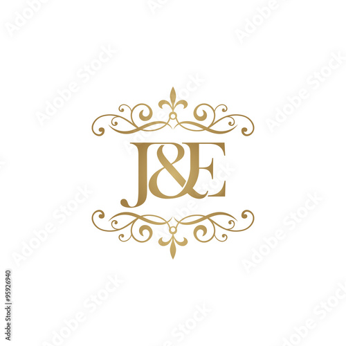 J&E Initial logo. Ornament ampersand monogram golden logo