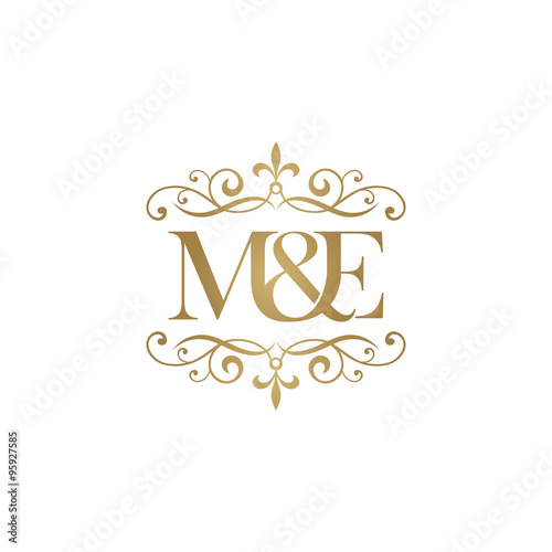 M&E Initial logo. Ornament ampersand monogram golden logo