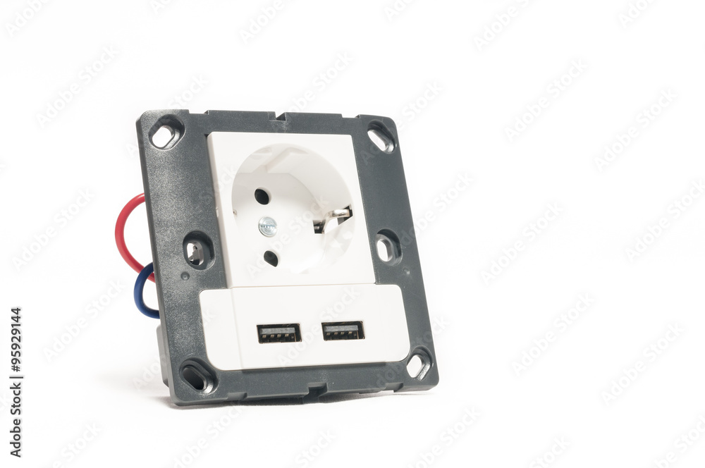Fototapeta premium Modern power socket, with two usb charger port, without decorati
