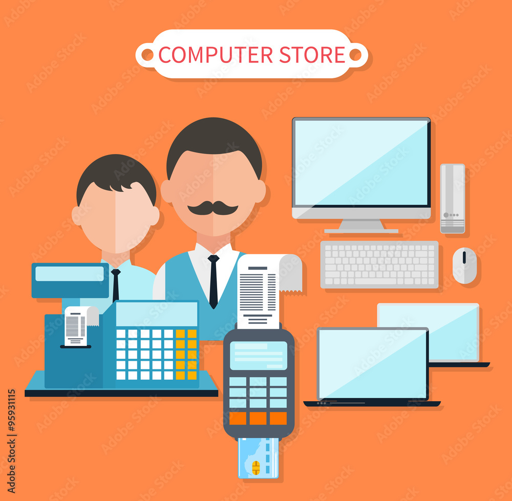 Modern Computer Store Concept Flat Design Modern Computer Store Concept Flat Design