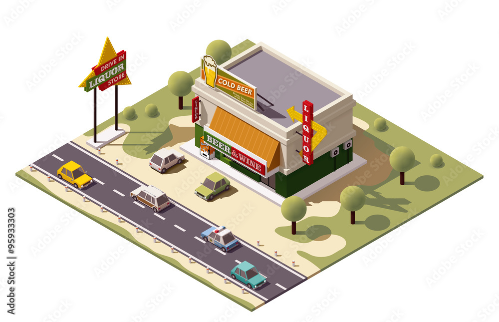 Obraz premium Vector isometric liquor store