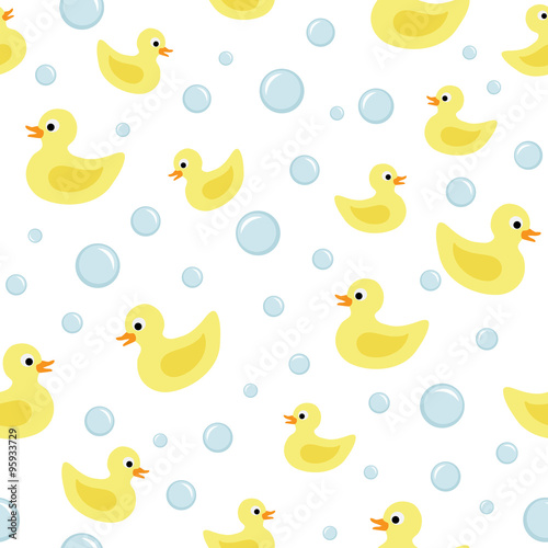 vector seamless pattern with ducks and bubbles