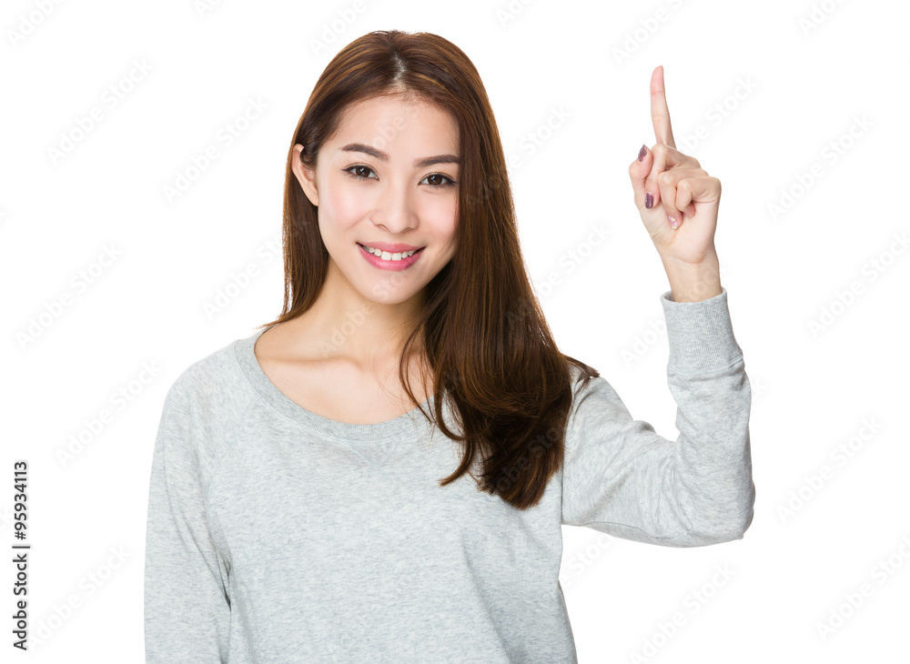 Asian Woman with finger showing up Asian Woman with finger showing up